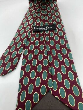 Dior Burgundy Tie with Teal Oval Motif